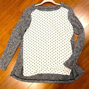 Black & White Polka Dot Sweater Shirt with Charcoal Sleeves